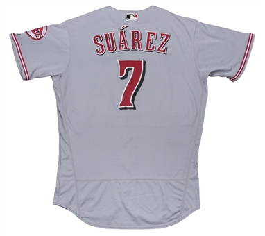 2018 Eugenio Suarez Game Used Cincinnati Reds Road Jersey Photo Matched To 21 Games For 8 Home Runs (MLB Authenticated & Sports Investors Authentication)
